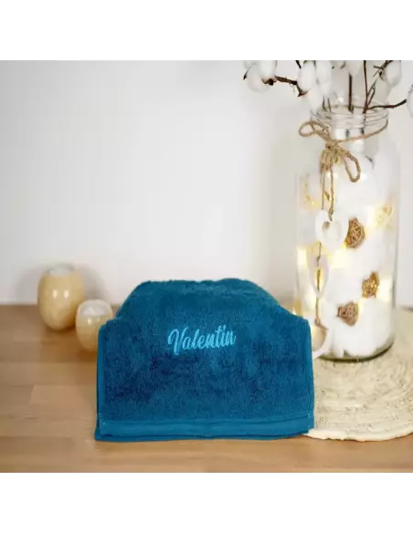 Serviette de bain Luxe 100 % coton personnalisable prenom bleu