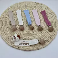 Accroche-tétine gaze de coton personnalisable | Cadeau bébé