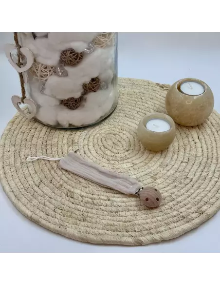 Accroche-tétine gaze de coton personnalisable | Cadeau bébé