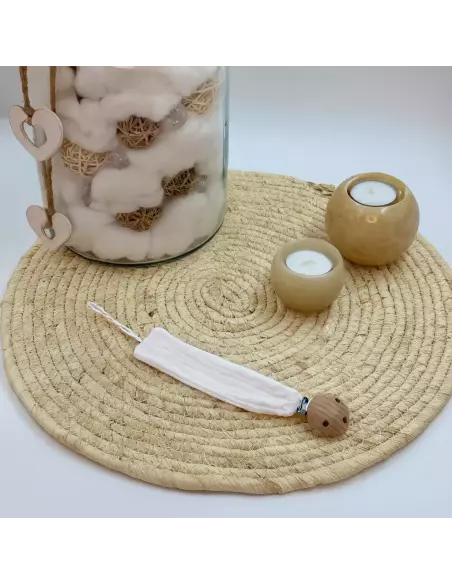 Accroche-tétine gaze de coton personnalisable | Cadeau bébé