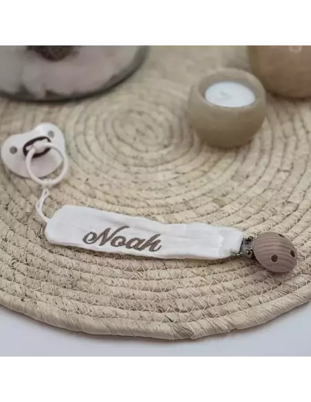 Accroche-tétine gaze de coton personnalisable | Cadeau bébé